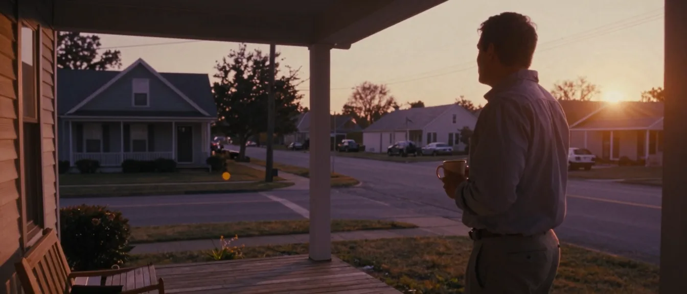 The front porch of a converted-house law firm looking out on an empty main street