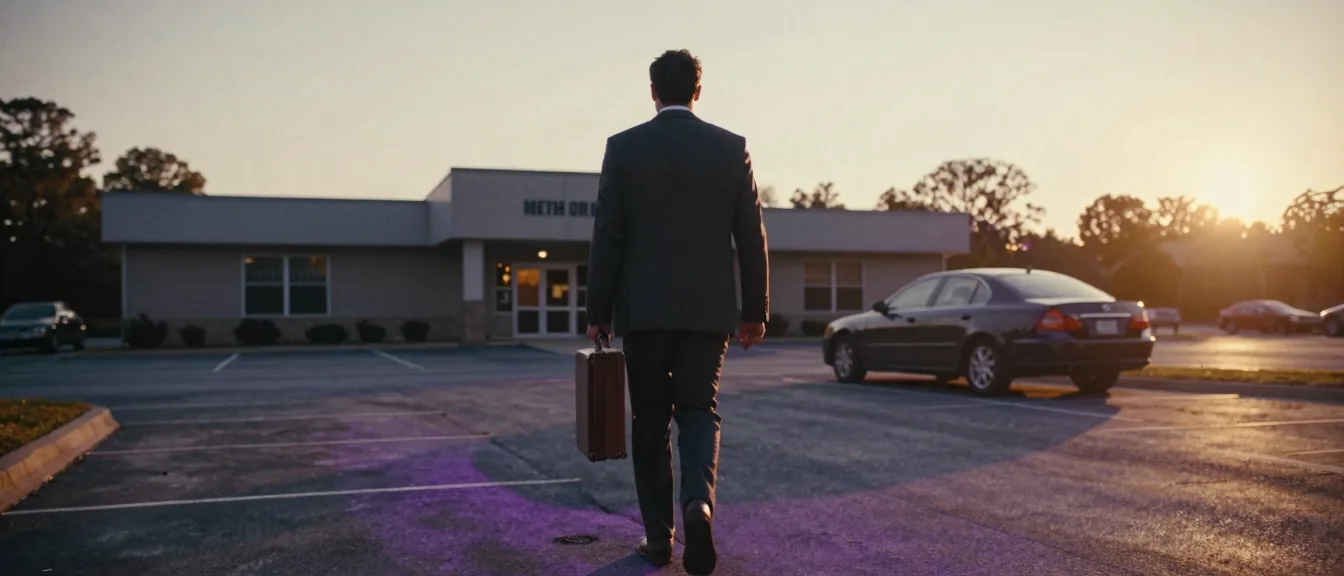 Walking out to a half-empty office parking lot at sunset