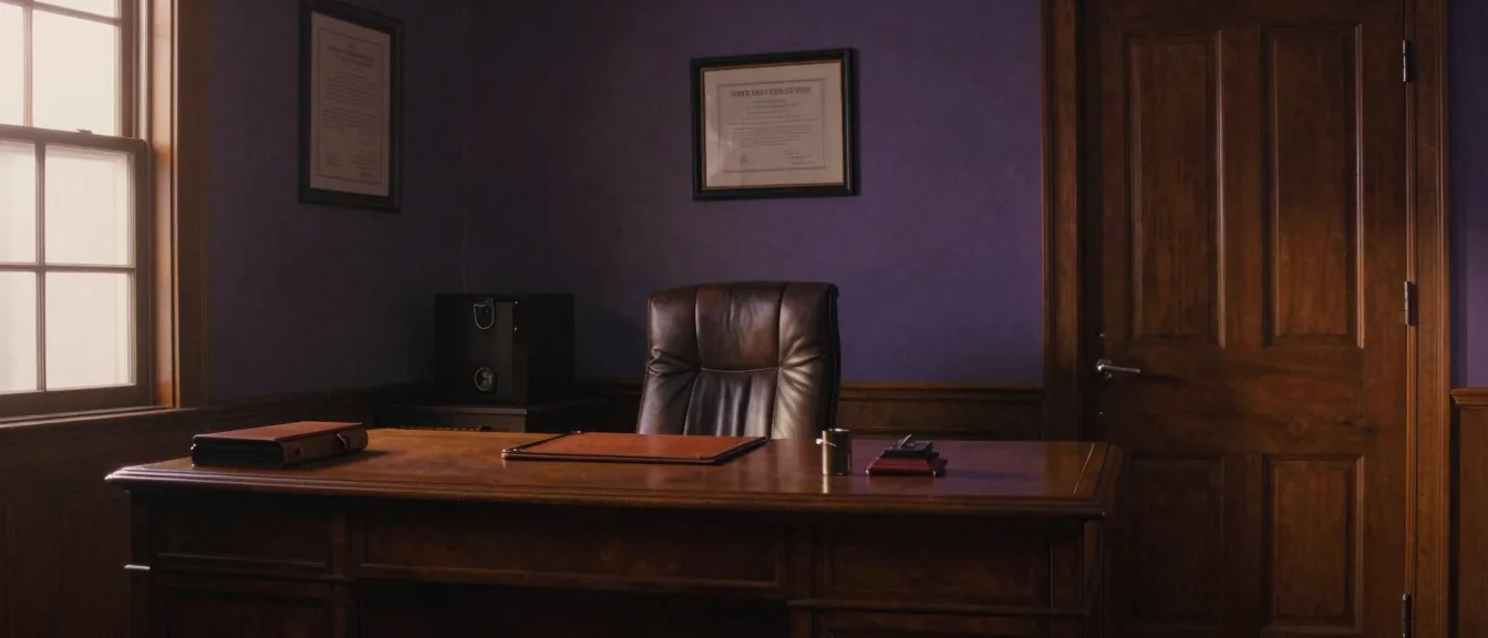 An empty private office from the window across to the door